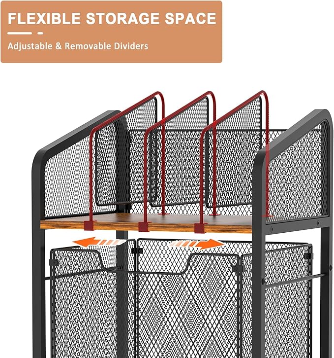 Rolling File Cabinet with Adjustable Dividers, Mobile Filing Cabinet with Storage Drawer on Lockable Wheels, Hanging File Organizer Beside Under Desk for Office, Home（Patent Pending）