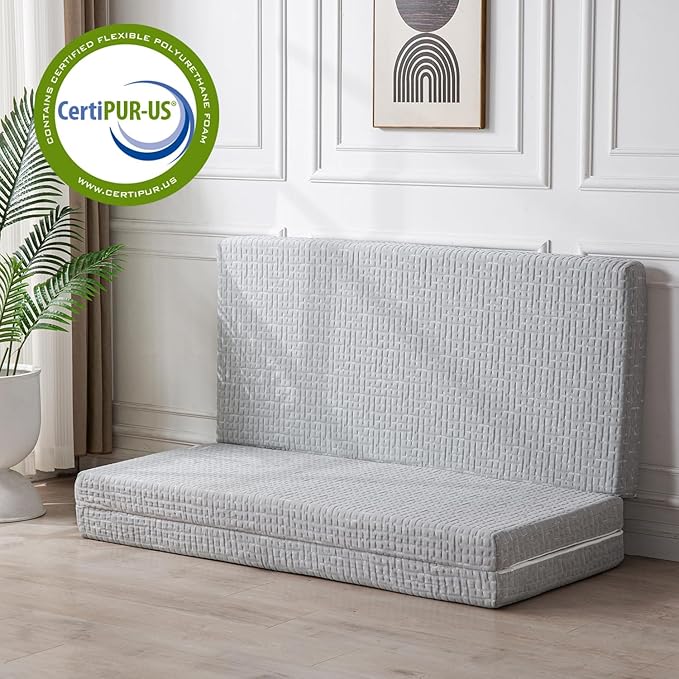 Foldable Mattress, 4 Inch Memory Foam Guest Floor Mat, Tri Folding Portable Mattress for Toddlers and Adults, Washable Cover, Non-Slip Design, Queen Grey (Size: 60" L x 80" W x 4" Th)