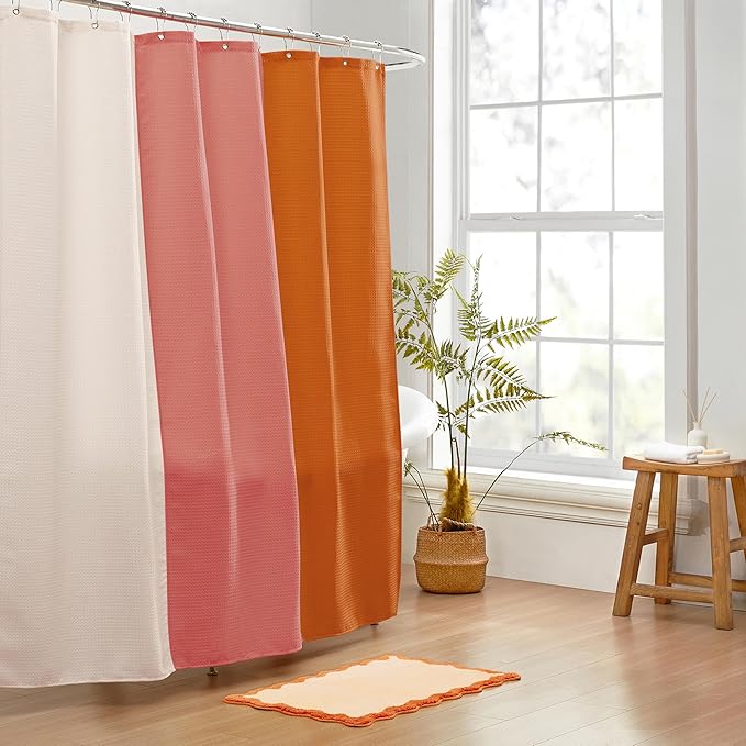 MONDAY MOOSE Bath Mat with Scalloped Wavy Ripple Design, Microfiber Absorbent Non Slip Tufted Rug for Floor, Shower or Kitchen (20x32 inch, Orange)