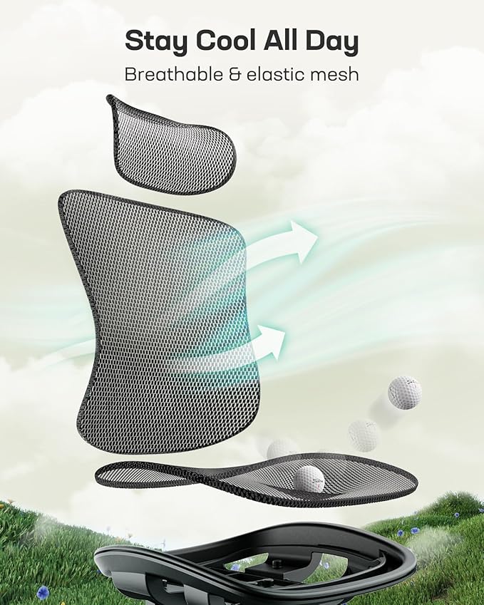 Marsail Ergonomic Mesh Office Chair, Ergonomic Gaming Chair with Adjustable Lumbar Support, 2D Headrest & Up and Down Armrest