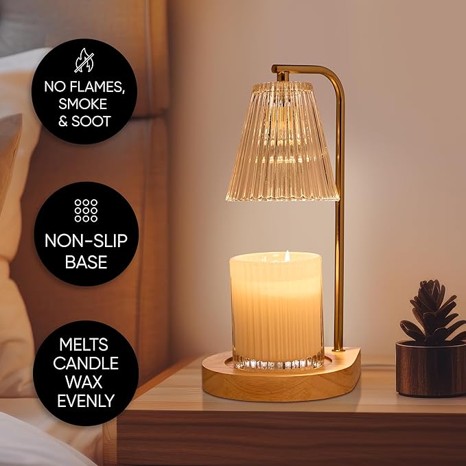 Sheffield Home Glass Candle Warmer Lamp – Elegant Candle Warmer for Long-Lasting Fragrance, Sleek Design, 13x7, Gold Ribbed Glass