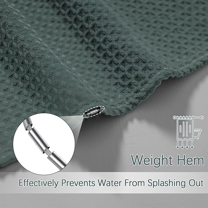 Extra Long Shower Curtain, 96 Inch Long Waffle Weave Heavy Duty Thick Cloth Bathroom Shower Curtain, Neutral Weighted Hotel Bath Curtain Set with 12 Hooks, 72x96 Stormy Weather