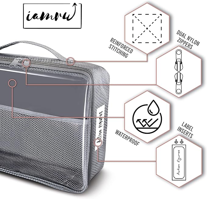 Toy Storage Bag, On the Go Toy Storage Organizer, Car Toy Organization, Blocks Travel Bag, Activity Bags for kids, Traveling Carrying Case, Storage Organizer (Large 2 pc Grey Bags)