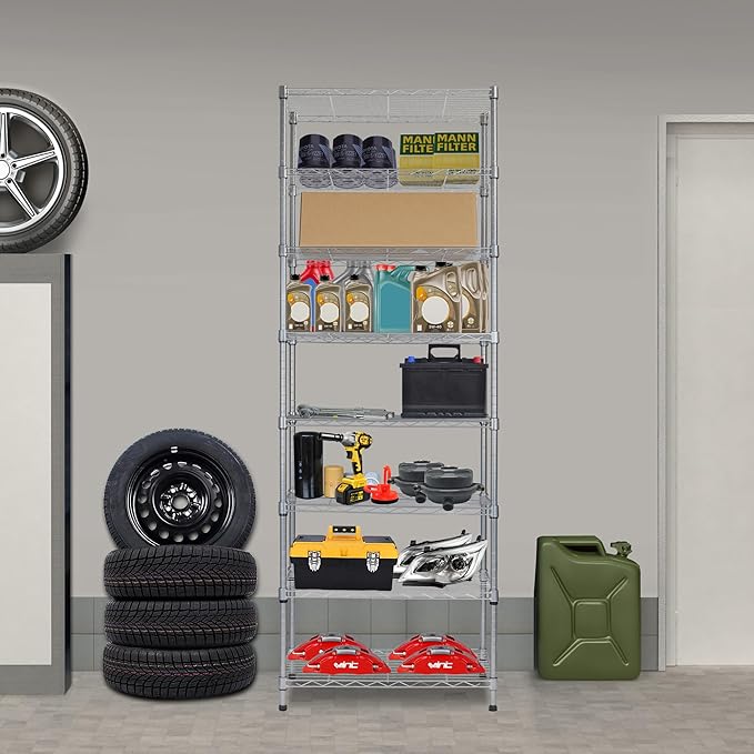 REGILLER 8-Wire Shelving Metal Storage Rack Adjustable Shelves,Standing Storage Shelf Units for Laundry Bathroom Kitchen Pantry Closet(Silver,13.9" D x 23.9" W x 72.1" H)