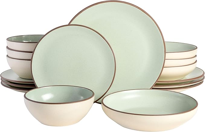 Gibson Elite Contempo Classic Double Bowl Dinnerware Set, Service for 4 (16pcs), Mint