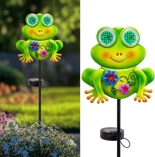 Solar Lights Outdoor Frog Garden Statues with Realistic Eye Movement for Outside Patio Front Porch Yard Balcony Lawn Decorations