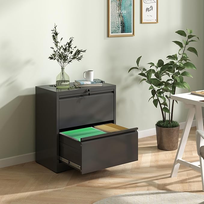 2 Drawer Lateral File Cabinet with Lock, Filing Cabinets for Home Office, Storage Cabinets for Hanging Files Letter/Legal/F4/A4, Require Assembly(Black)