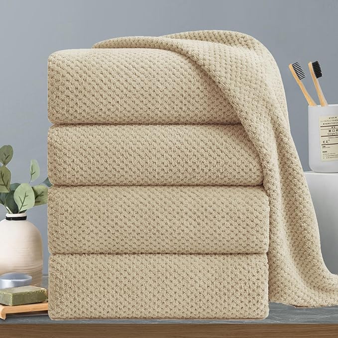 Extra Large Bath Towels Set 35x70 Inches - Beige Luxury 600 GSM Oversized Bath Sheet Towel,Ultra Soft Microfiber - Quick Dry,Highly Absorbent Shower Towels Spa Hotel Bathroom Towel Set (4-Pack)