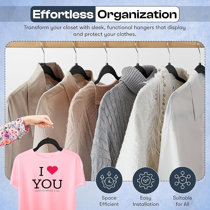 DEILSY™ Black Hangers 50 Pack - Thin Slim Space Saving, Plastic Hangers, Non Velvet Plastic Hanger for Closet Organization Hanger for Clothes Adult