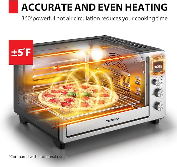 TOSHIBA ChefFry Air Fryer Toaster Oven Combo, 26.4 QT Large Capacity, 12-in-1 Countertop Toaster Oven, Stainless Steel