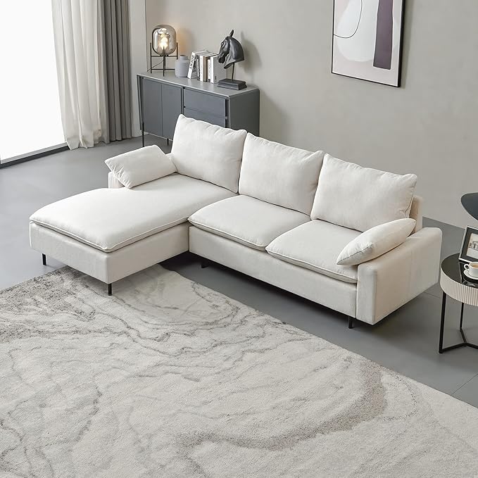 100'' Linen L-Shaped Left-Hand Facing Sectional Sofa with Metal Legs and 2 Pillows