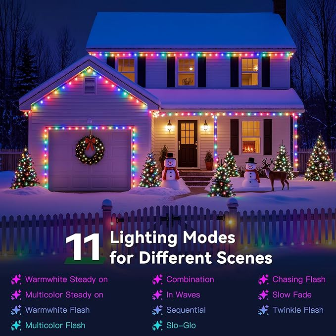 Outdoor Christmas Lights, 600LEDs 197FT Christmas Tree String Lights, IP67 Waterproof 11 Modes Warm and Multicolor Holiday Lights with Remote for House Yard Xmas Decorations