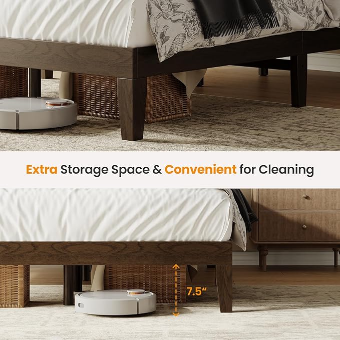 Full Size Wood Platform Bed Frame, 12 Inch Solid Wood Bed Frame with Wooden Slats, No Box Spring Needed, Easy Assembly,Espresso