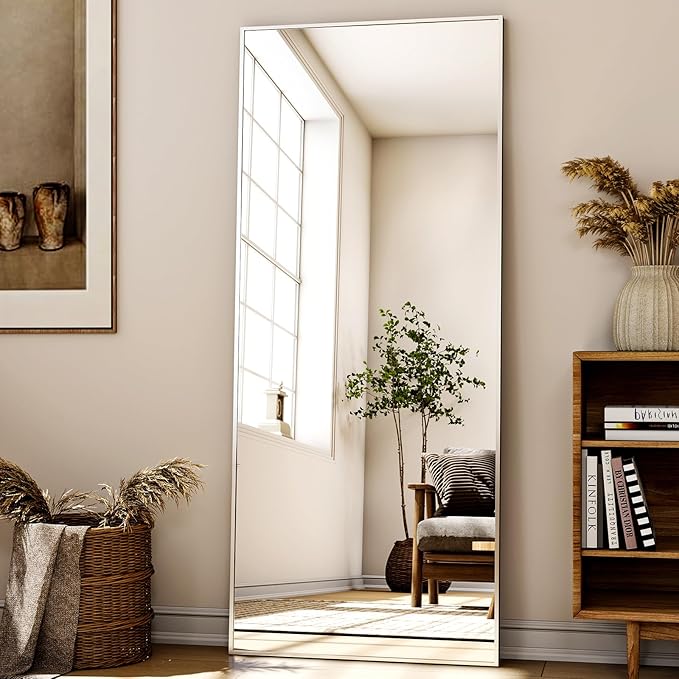 68"x 24" Full Length Mirror with Stand, Large Wall-Mounted or Leaning Floor Mirror with Aluminum Alloy Frame, Rectangular Wall Mirrors for Bedroom, Entryway, and Living Room Decor, Silver
