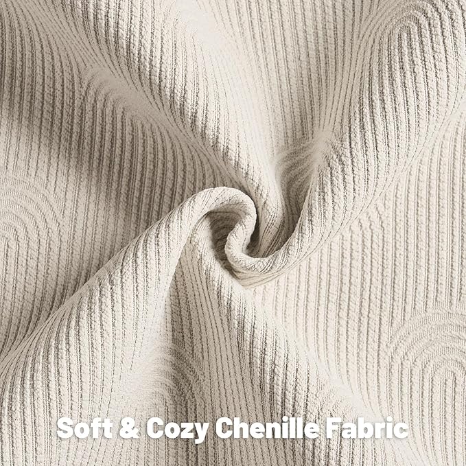 FUTEI Beige Chenille Decorative Throw Pillow Covers 26x26 Inch Set of 2,Soft Cozy Striped Geometric Patterns Euro Pillow Sham,Modern Home Decor for Couch Bed Living Room