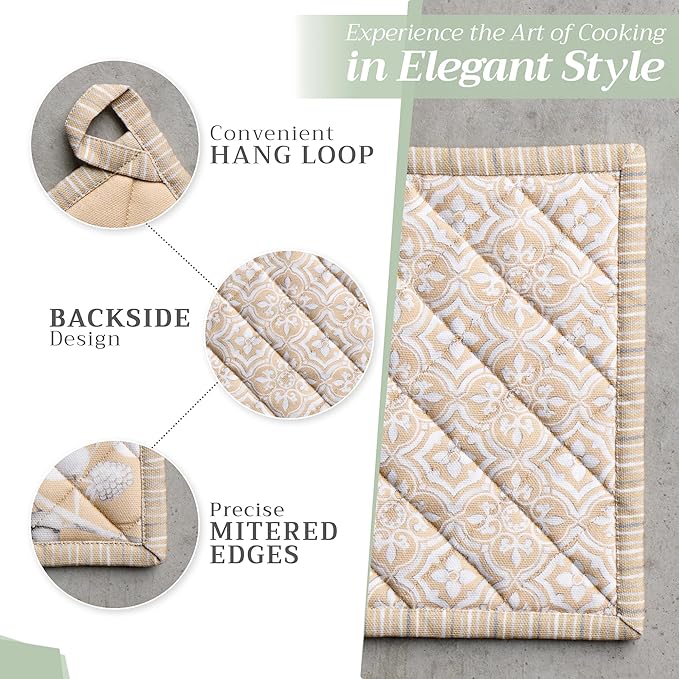 Maison d' Hermine Pot Holders 100% Cotton Heat Resistant Potholders 8" x 8" Hot Pads with Loop for Thanksgiving Christmas Decorations BBQ Cooking Baking Handling Hot Pans (Pack of 1, Pretty Autumn)