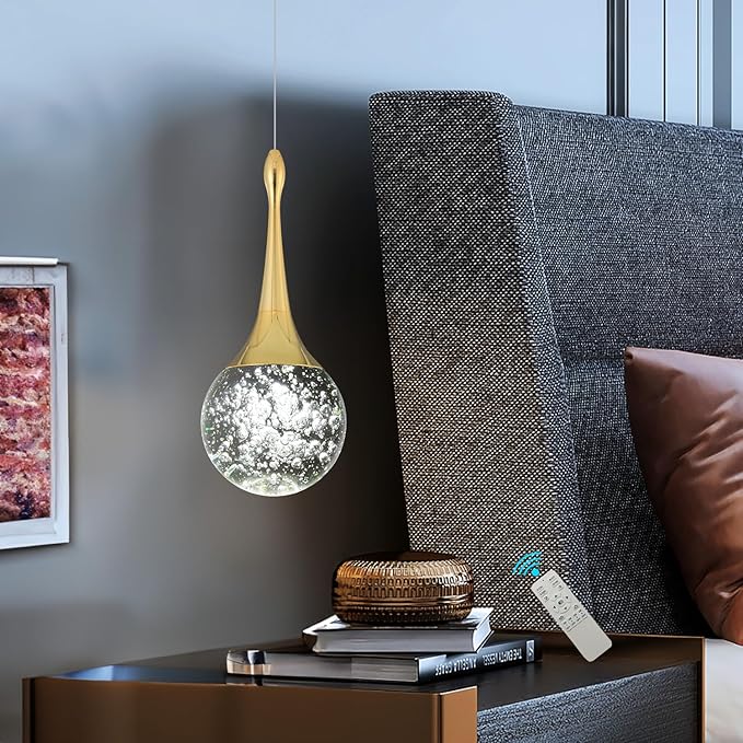 Flashing God Gold 1 Light Teardrop Crystal Pendant Lighting,Integrated Pendant Light with Crystal Bubble for Kitchen Island Globe Fixtures, Chromed Finished 2700k 4500k 6000k