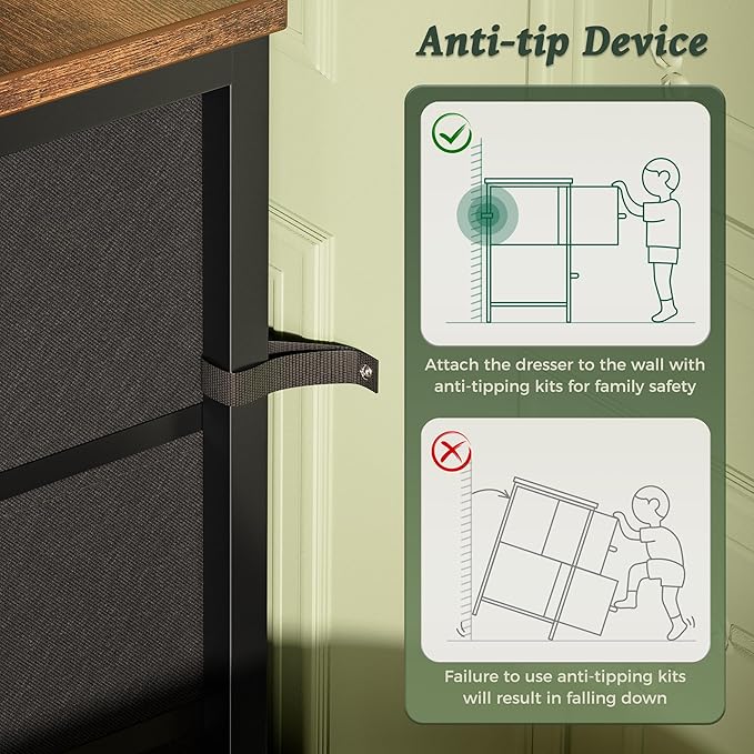 Huuger 9 Drawer Dresser, 55 Inch TV Stand for 55, 60 Inch TV, Entertainment Center with Drawers, Large Storage Fabric Dresser for Bedroom, Closet, Rustic Brown