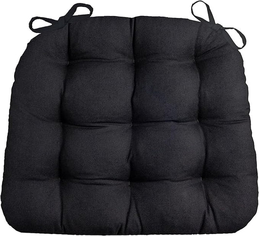 Barnett Home Decor Cotton Duck Black Dining Chair Pad with Ties - 15 x 17 Size Small Chair Cushion - Latex Foam Fill - Machine Washable, Reversible, Solid Color, 100% Cotton, Made in USA