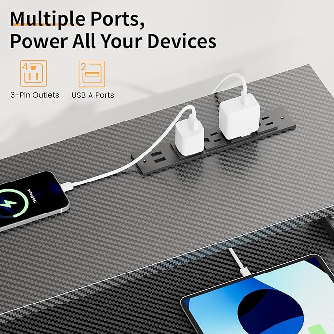 Black Gaming Desk with LED Lights and Power Outlets, 55 Inch Computer Desk with 3 Drawers and Adjustable Monitor Stand, Home Office Desks with Charging Station USB Port, Study Writing Table