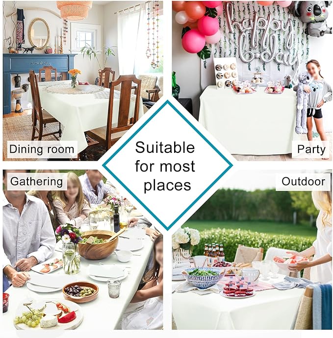 Hiasan Ivory Tablecloth for Rectangle Tables - Waterproof and Spillproof Washable Fabric Table Cloth for Dining Room Kitchen, 54 x 120 Inch