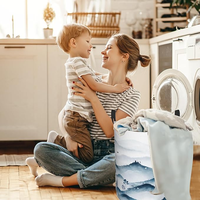 Mountain and Forest Landscape Painting Laundry Basket,Waterproof Foldable Laundry Hamper,Dirty Clothes Laundry Basket, Linen Bin Storage Organizer for Toy Collection 16" x 20"