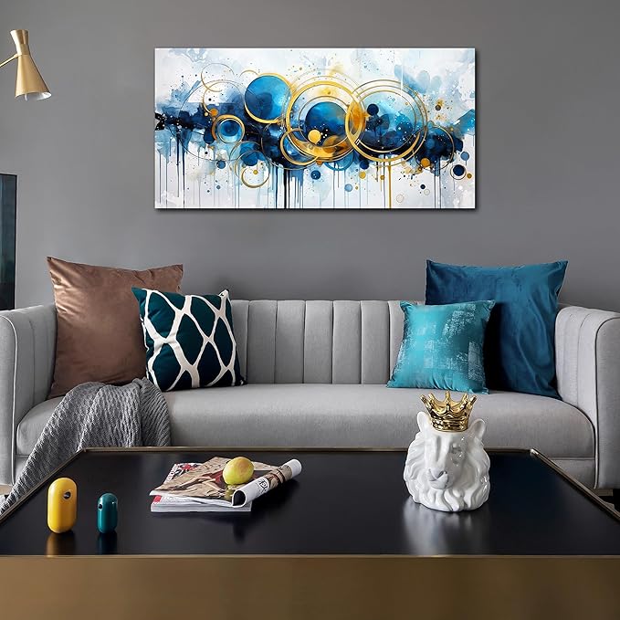 JKWALL77 Abstract Painting Wall Art - Bedroom Wall Decor - Blue Pictures for Living Room Ready to Hang Size 20" x 40"