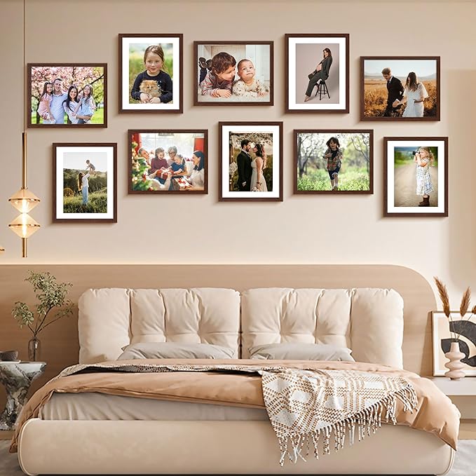 FIXSMITH 8x10 Picture Frame Bulk-6 Pack, Photo Frame with HD Plexiglass, Display Pictures 5x7 with Mat or 8x10 Without Mat, Brown Picture Frames Collage Wall Decor, Wall & Tabletop Picture Frames