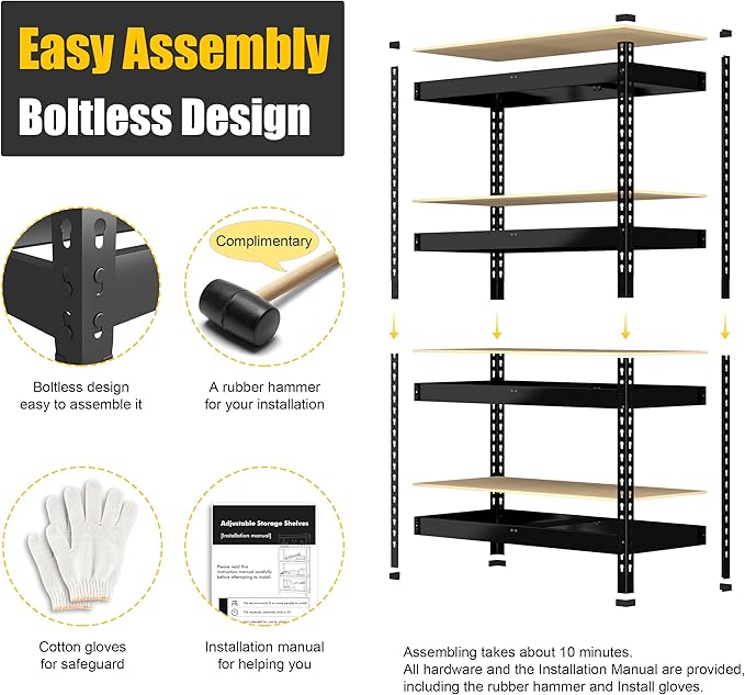 PrimeZone 4 Tier 36" W x 16" D x 55" H Storage Shelves - 3 Pack Adjustable Garage Storage Shelving, Heavy Duty Metal Storage Utility Rack Shelf Unit for Warehouse Pantry Closet Kitchen, Black