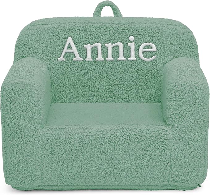 Delta Children Personalized Sherpa Cozee Chair - Customize with Name – Foam Kids Chair for Ages 18 Months and Up, Sage