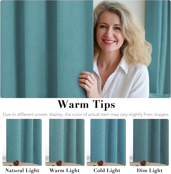 H.VERSAILTEX Primitive Linen Curtains 100% Blackout Curtain Drapes Burlap Fabric Curtains with White Thermal Insulated Liner, Grommet Top Curtain Living Room/Bedroom (2 Panels, 42 x 54 Inch, Teal)