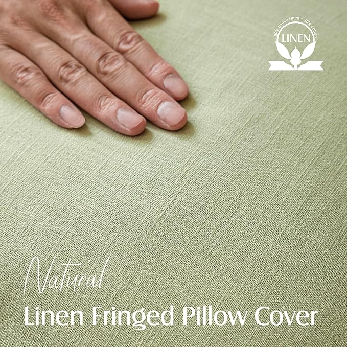 Foindtower Set of 2 Decorative Linen Fringe Lumbar Throw Pillow Covers Farmhouse Cushion Cover with Tassels Soft Accent Pillowcase for Couch Sofa Bed Living Room Home Decor,12×20 Inch,Light Sage Green