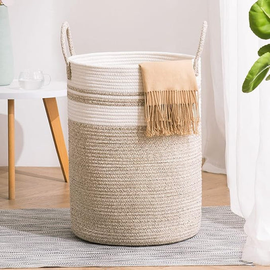 Woven Rope Laundry Hamper Basket, 100L Tall Laundry Basket, Baby Nursery Hamper for Blanket Storage, Clothes Hamper for Laundry in Bedroom-Extra Large-Brown