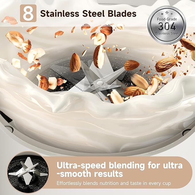 6-in-1 Upgraded 34oz Nut Milk Maker Machine with 8 Stainless Steel Blades, Automatic Plant-Based Milk Maker for Homemade Soy, Almond, Oat, Shakes & More, Keep Warm, Delay Start & Self-Cleaning