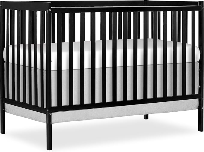 Dream On Me Synergy 5-in-1 Convertible Full-Size Baby Crib with Toddler, Day & Full Bed Conversion in Black, GreenGuard Gold & JPMA, 3 Mattress Heights, Sustainable Pinewood