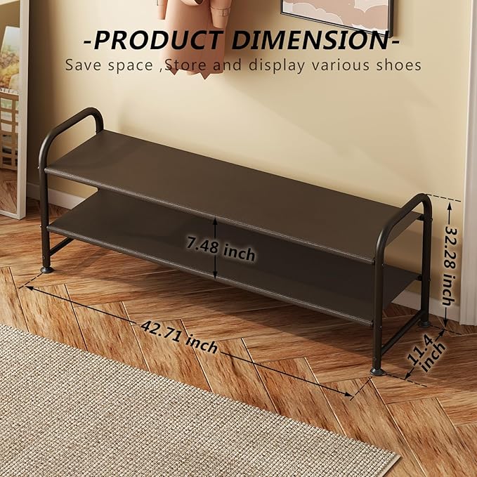 Shoe Rack 2 Tier Long Storage Organizer Wide Metal Shoe Shelf for Closet Entryway Brown