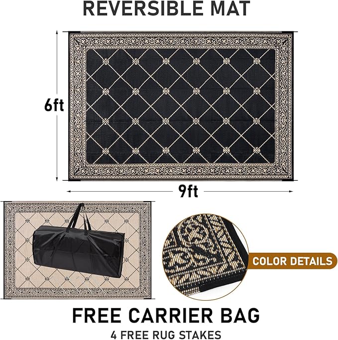 HiiARug Outdoor Rug for Patios Clearance 6'x9' Outdoor Plastic Straw Rug Waterproof Patio Camping Rug Reversible RV Mat Outdoor Area Rugs for Outdoors, RV, Backyard, Deck, Camping