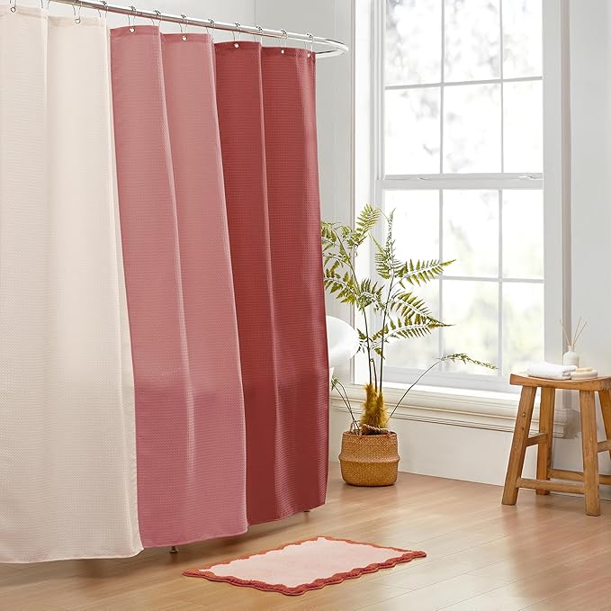 MONDAY MOOSE Bath Mat with Scalloped Wavy Ripple Design, Microfiber Absorbent Non Slip Tufted Rug for Floor, Shower or Kitchen (20x32 inch, Blush)