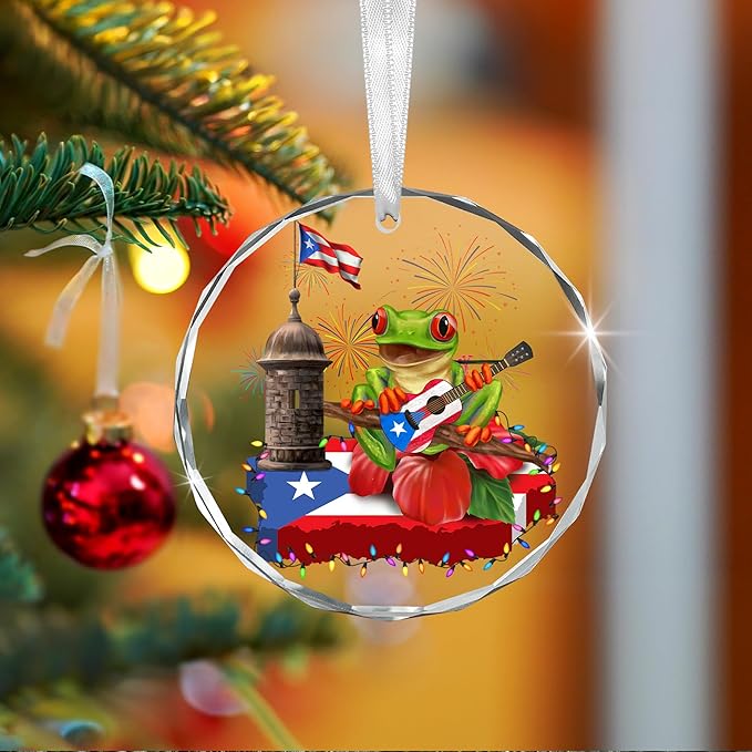 FLAGWIX Christmas Puerto Rico Gifts for Women Men - Coqui Frog Glass Ornaments 2025 for Tree Decorations - Puerto Rico Christmas Ornament for Home Decor Indoor, Gifts for Mom Dad, Friend Gift Ideas