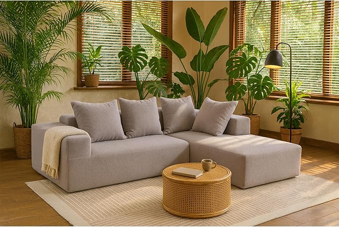 KEIKI L-Shape Cloud Sectional Sofa, 96” Modern Modular Boneless Couch with Left Chaise Lounge, Upholstered Couches for Living Room Bedroom, Light Grey