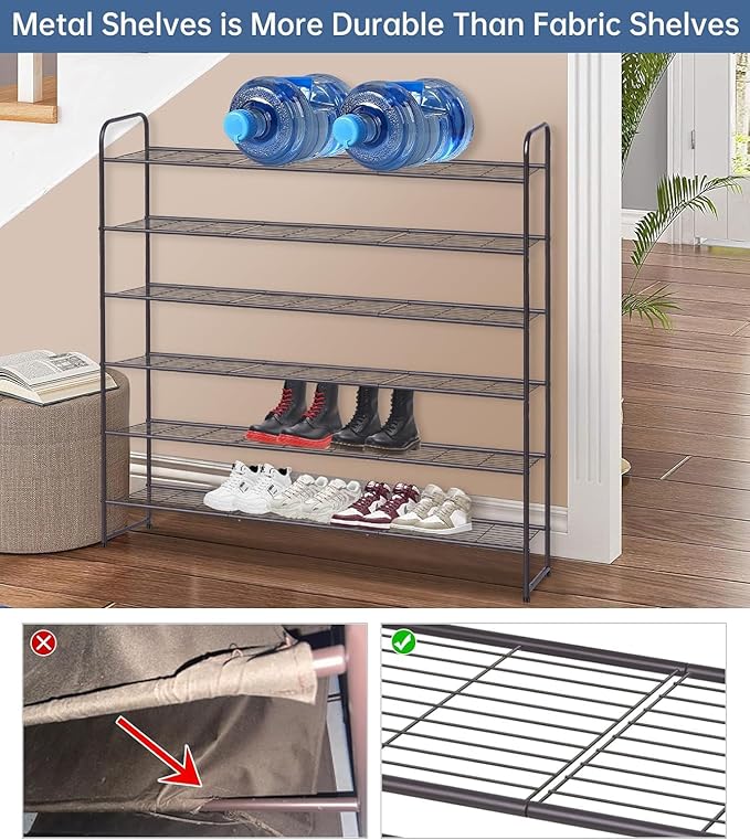 KEETDY Long 6 Tier Shoe Rack Organizer Tall Metal Shoe Organizer for Entryway Bedroom Floor Garage, Wide Shoe Shelf Storage Fits 42 Pairs Men Sneakers, Bronze