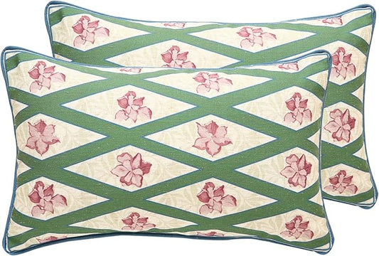 patdrea Designer Throw Pillow Covers Set of 2,French Elegant Spring Green Linen with Iris Floral Pattern Pillow Covers,Decorative Lumbar Pillowcases Cushion for Bed Living Room Outdoor,12"x20"