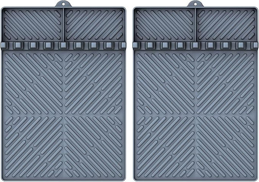 Blackstone Silicone Griddle Tools - Spatula Mat with Drip Pad & Grill Utensil Holder Side Shelf for Kitchen, Cooking, Countertop, Griddle Accessories - Grey, 2 Pack