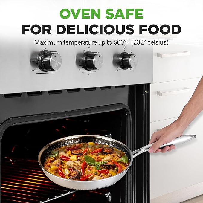 NutriChef 6-Piece Tri-Ply Stainless Steel Frying Pan Set – 8", 10", 12" Non-Stick Skillets with Lids, Induction Compatible, Oven Safe, Scratch-Resistant, Dishwasher Safe