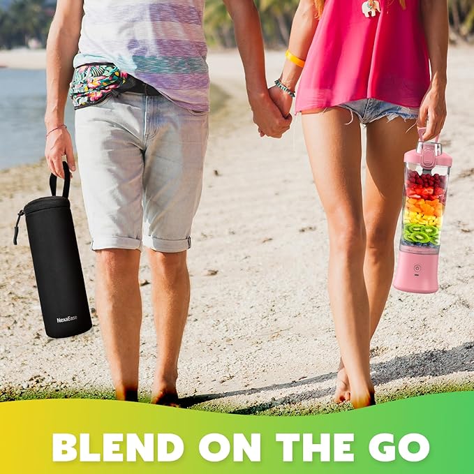 Portable Blender Personal Juicer for Shakes and Smoothies - 20 OZ Electric Protein Shaker Bottle with Insulated Sleeve, Travel Lid, USB-C Rechargeable - Mini Small Blender Cup for Kitchen, Office, Gym