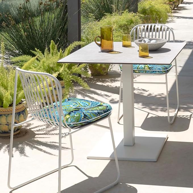 Set of 2 Outdoor Chair Cushions with Ties,Water Repellent Patio Chair Pads 17"x 16" for Outdoor Furniture,Round Corner Seat Cushions for Garden Yard Kitchen Paisley Lapis Green