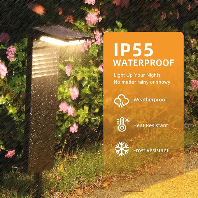 Solar Pathway Lights, 2 Pack LED Solar Lights Outdoor Waterproof, Bright Landscape Path Lights for Yard Patio Driveway Walkway Decorative with Warm and Cool White Light