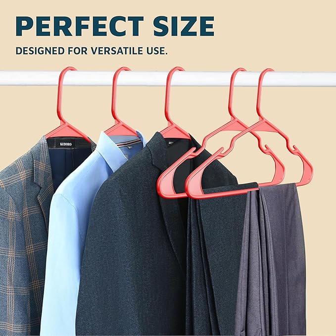 Plastic Clothes Hangers – Heavy Duty Hanger Set, for Organizing Clothes, Dresses, and Coat, Holds Up to 5 lbs, Space-Saving Hangers with Non-Slip Shoulder Grooves, Pack of 30, Red