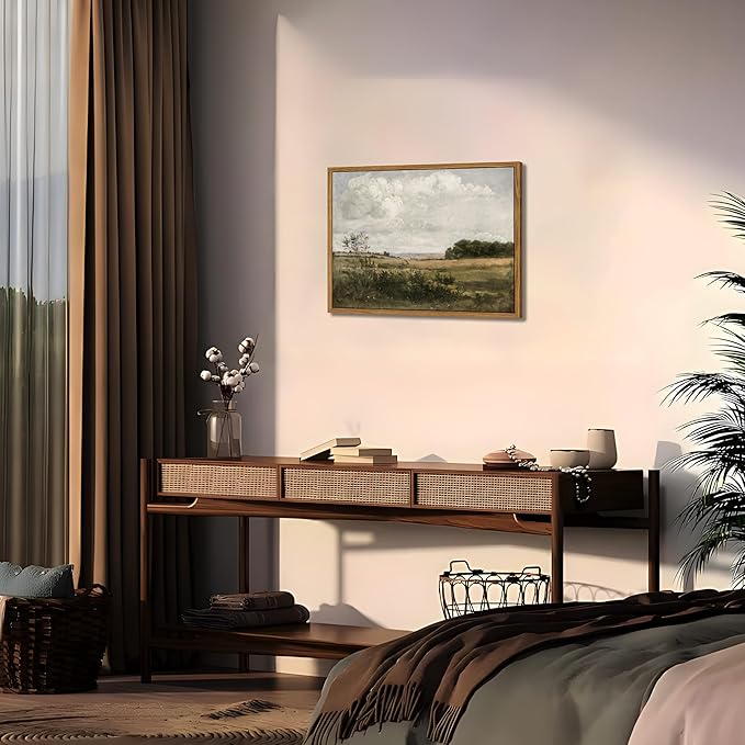 Floating Framed Vintage Canvas Wall Art - Wilderness Landscape Wall Decor, Elegant Natural Farmhouse Scenery Paintings Print for Living Room Bedroom Office Home Decoration 12x16 inch