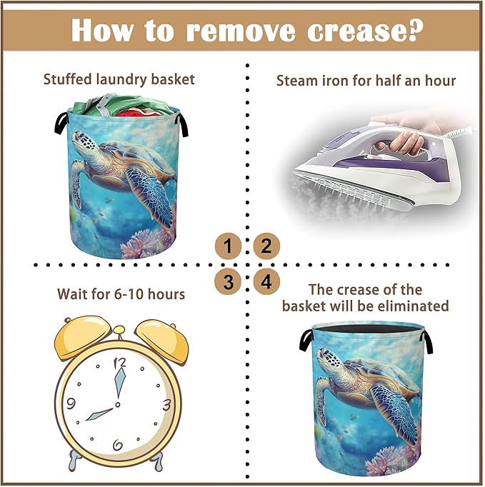 Sea Turtle Laundry Hamper,Collapsible Laundry Baskets,Colorful Coral Dirty Clothes Baskets with Handles,Oxford Cloth Hamper for Bedroom,Bathroom,College Dorms, 16"x20"